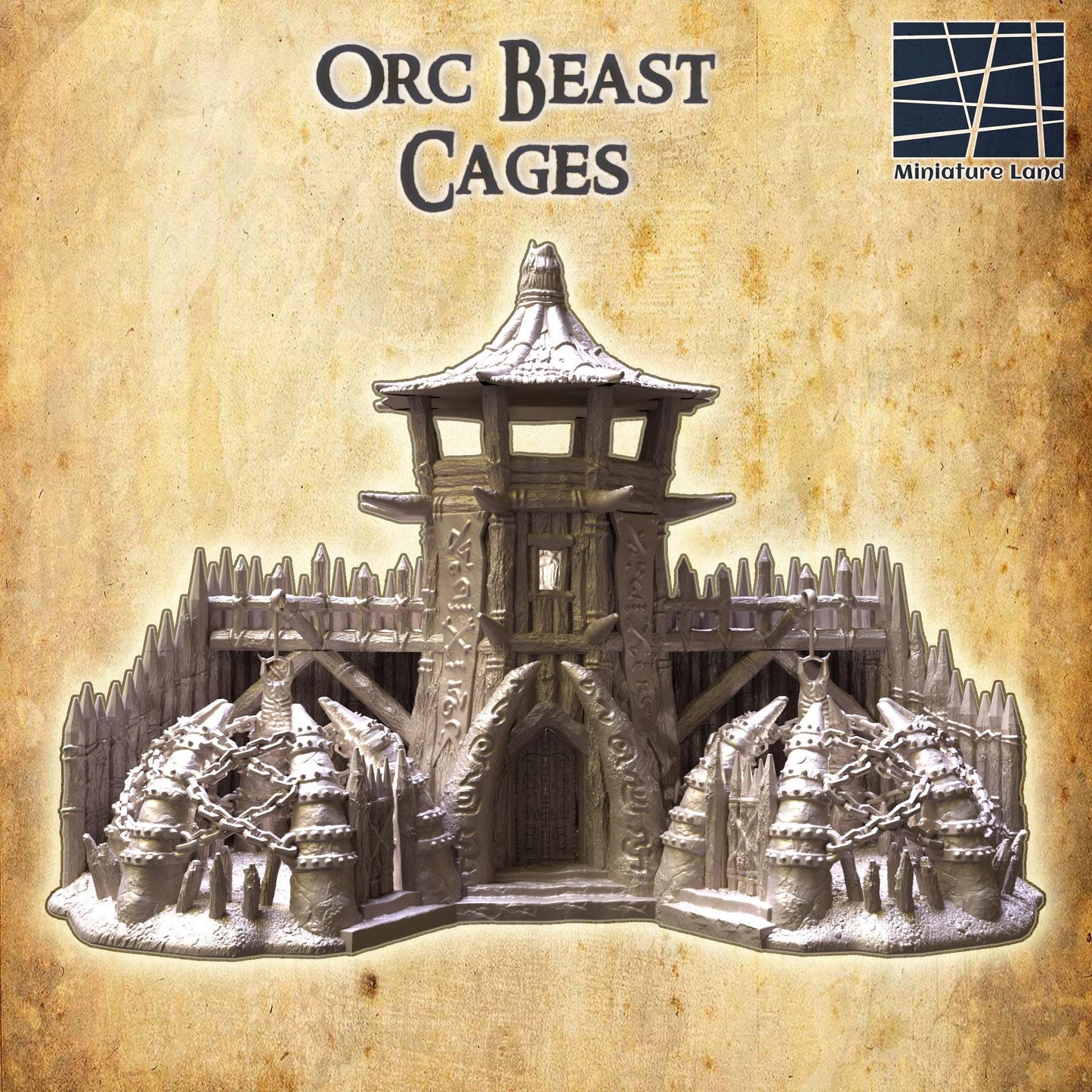 Orc Beast Cages - Tabletop Terrain - 28 MM, Tabletop 3D Printed Terrain by MiniatureLand, Perfect for Wargaming and RPGs