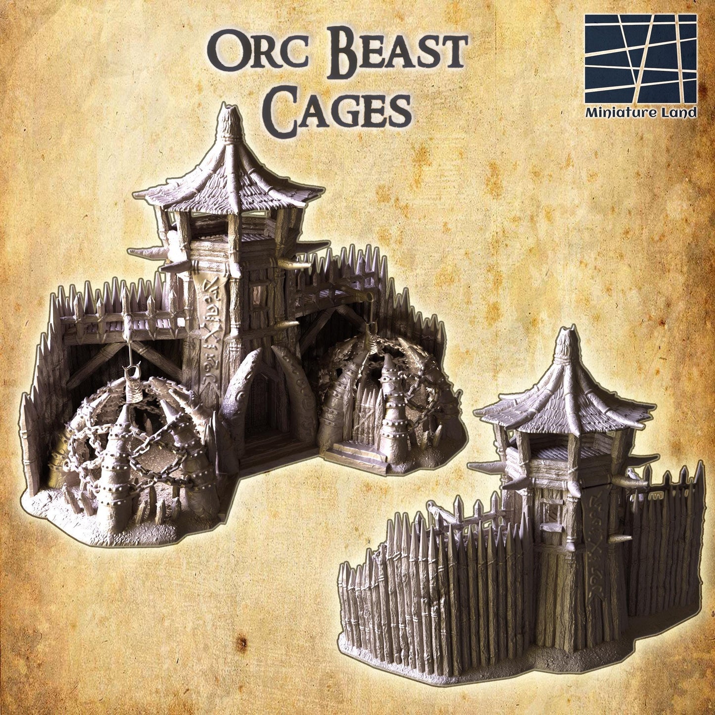 Orc Beast Cages - Tabletop Terrain - 28 MM, Tabletop 3D Printed Terrain by MiniatureLand, Perfect for Wargaming and RPGs