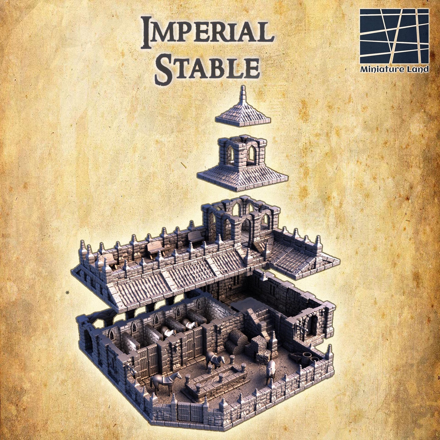 Imperial Stable- Tabletop Terrain - 28 MM, Tabletop 3D Printed Terrain by MiniatureLand, Perfect for Wargaming and RPGs