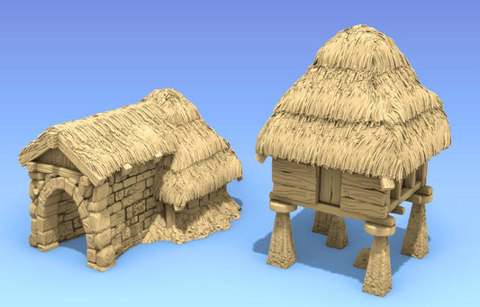 Ice and Grain Store Houses by GameScape3D - 3D Printed Tabletop Terrain, Perfect for Wargames, Role playing games, Tabletop games