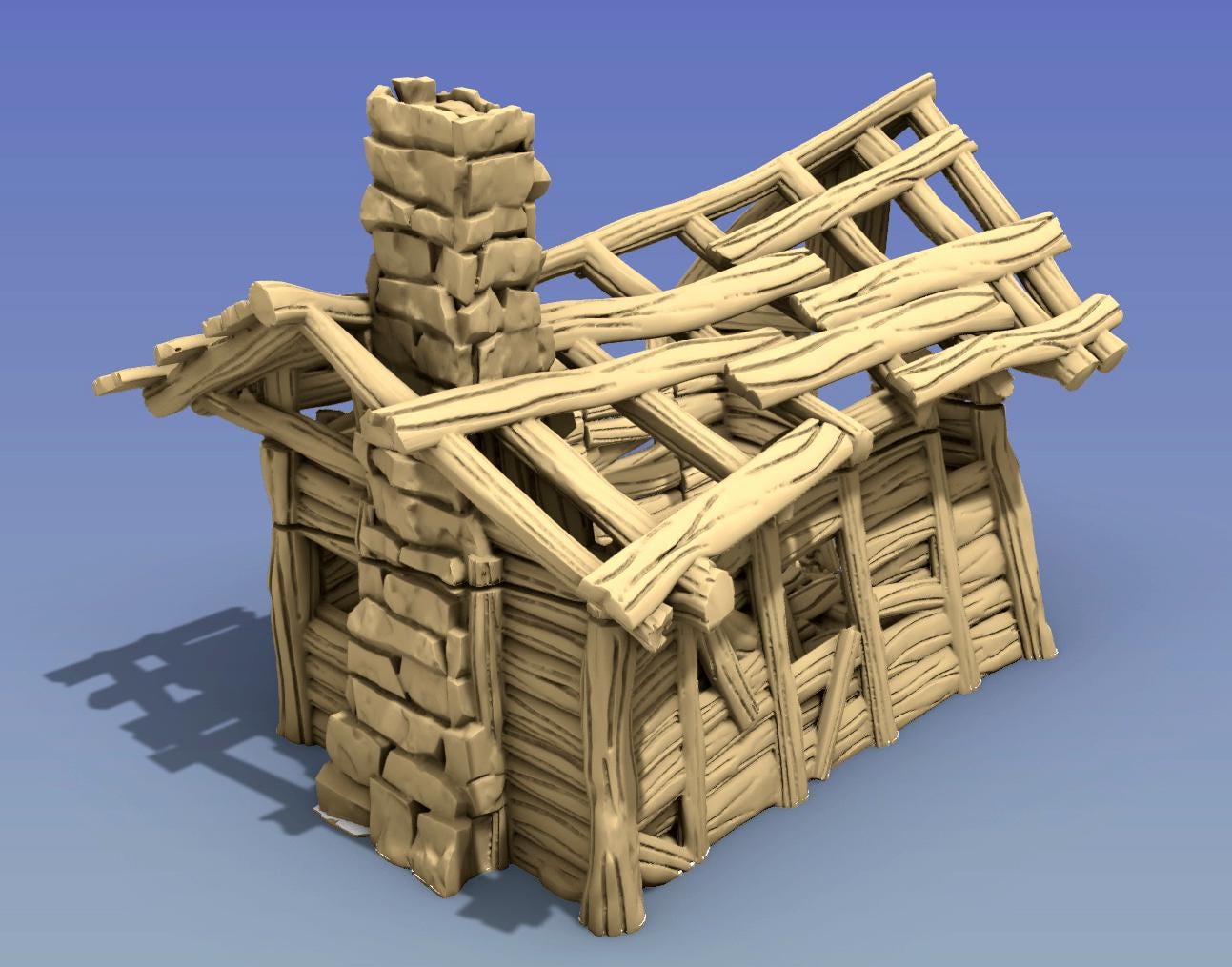 Leaning Shack Ruin by GameScape3D - 3D Printed Tabletop Terrain, Perfect for Wargames, Role playing games, Tabletop games