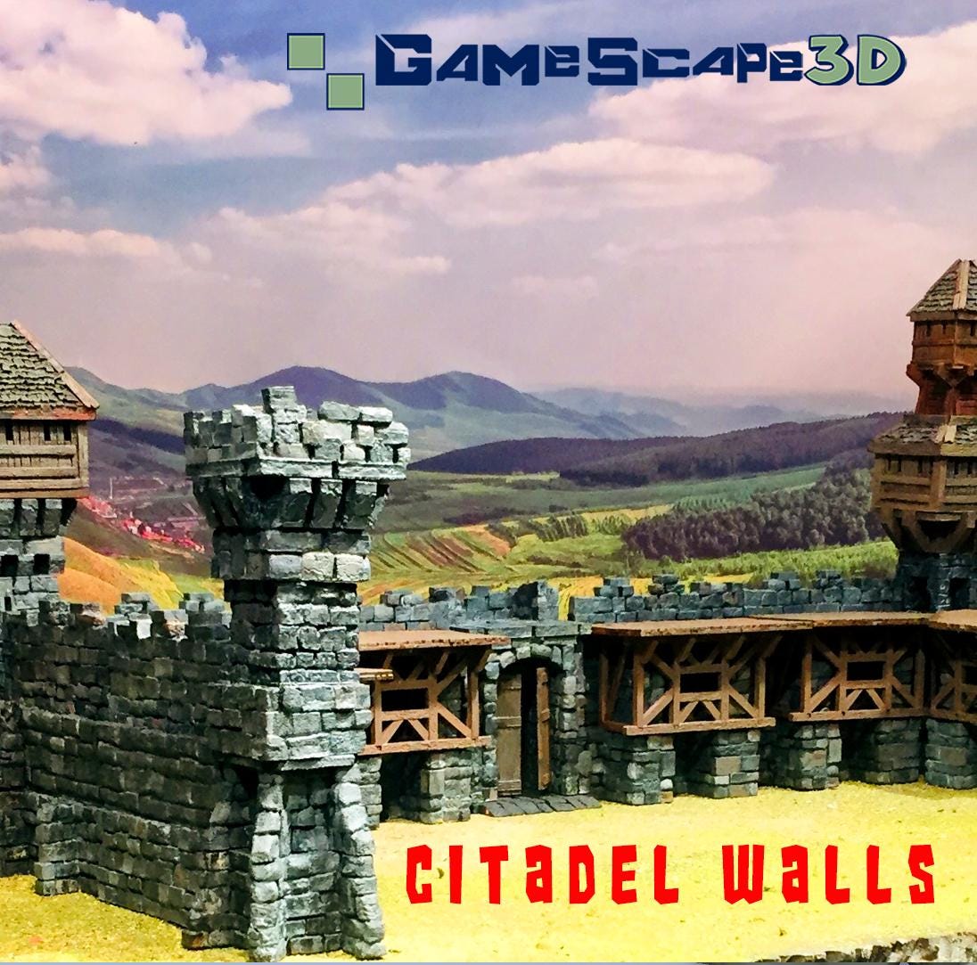 Citadel Walls, Gatehouse (Ballista and Oil Pour), & Towers by GameScape3D - 3D Printed Tabletop Terrain, Perfect for Wargames