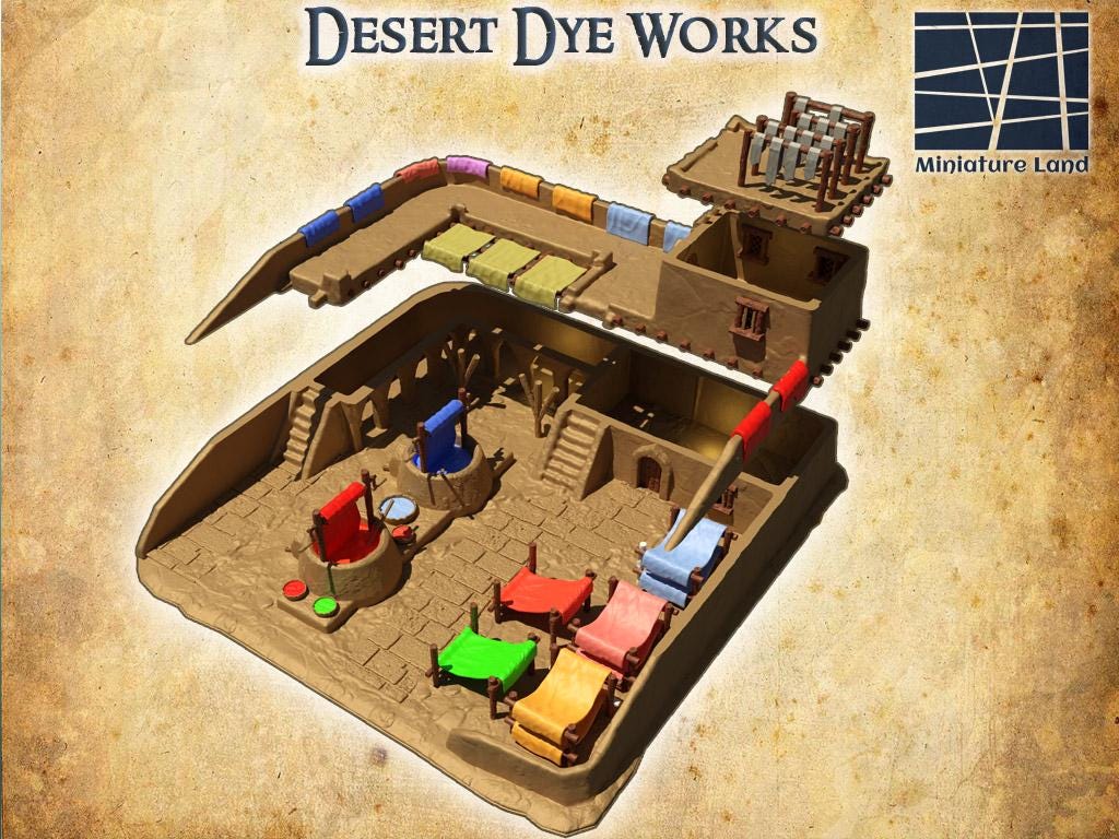 Desert Dye Works - Tabletop Terrain - 28 MM Tabletop 3D Printed Terrain by MiniatureLand, Perfect for Wargaming and RPGs