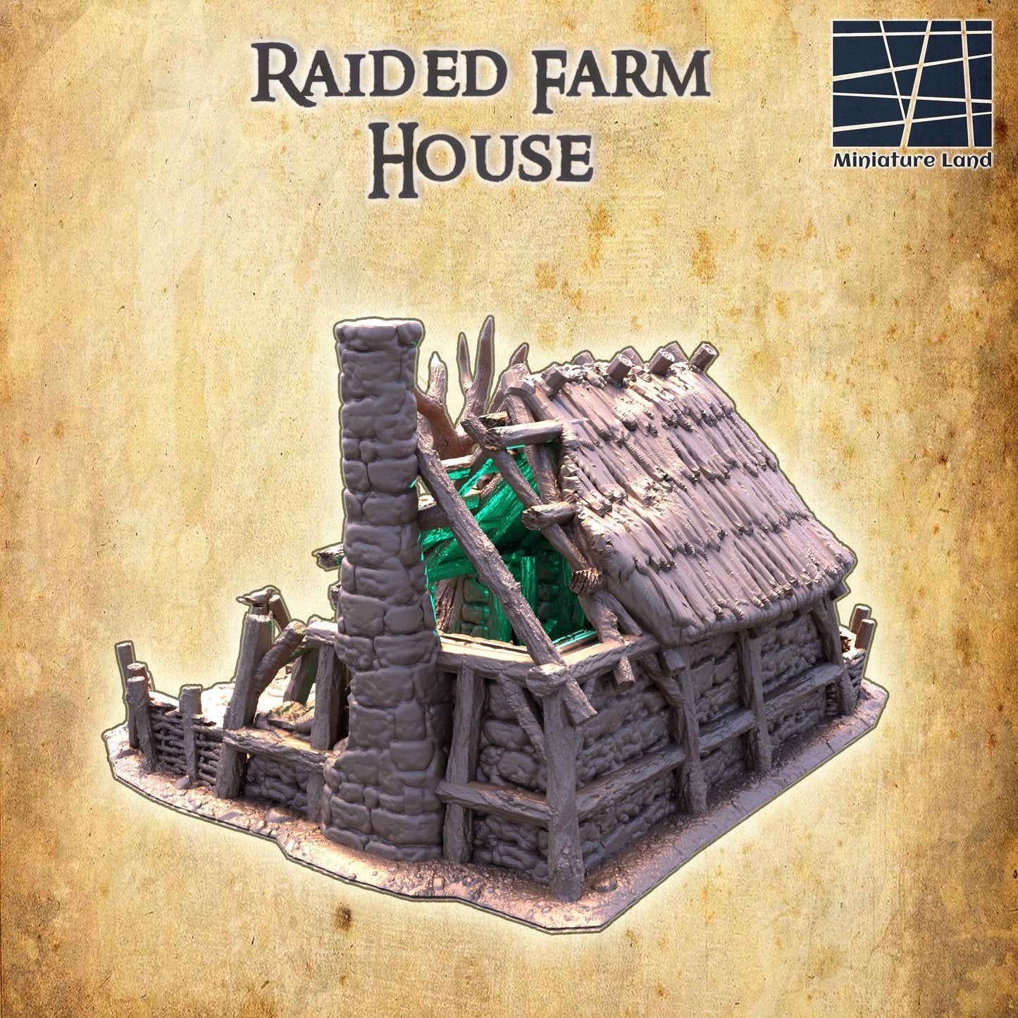 Raided Farm House - Tabletop Terrain - 28 MM, Tabletop 3D Printed Terrain by MiniatureLand, Perfect for Wargaming and RPGs