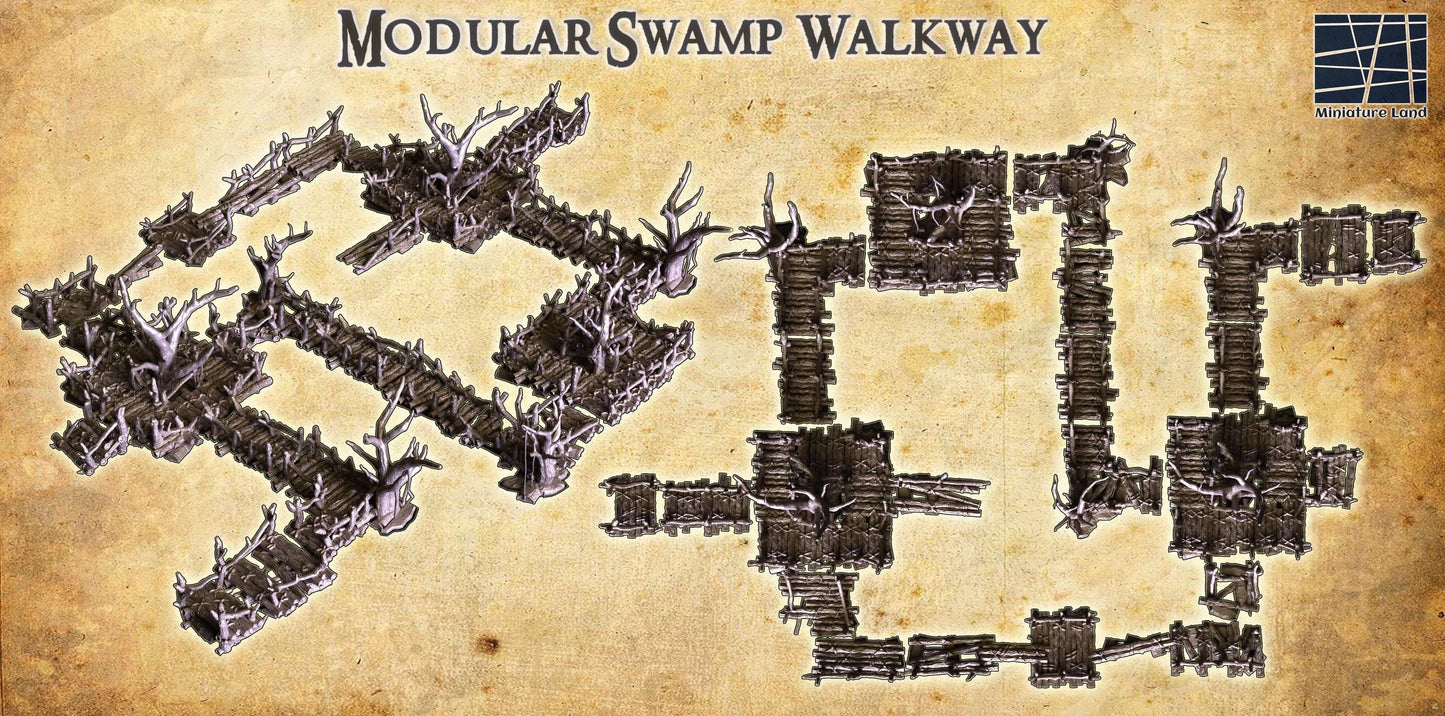 Modular Swamp Walkway - Tabletop Terrain - 28 MM, Tabletop 3D Printed Terrain by MiniatureLand, Perfect for Wargaming and RPGs