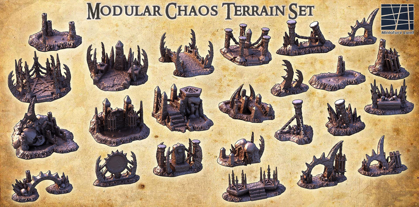 Modular Chaos Terrain Set - Tabletop Terrain - 28 MM, Tabletop 3D Printed Terrain by MiniatureLand, Perfect for Wargaming and RPGs