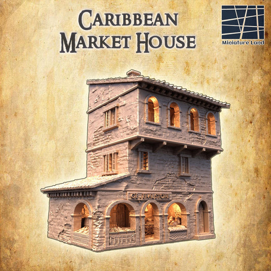 Caribbean Market House - Tabletop Terrain - 28 MM Tabletop 3D Printed Terrain by MiniatureLand, Perfect for Wargaming and RPGs