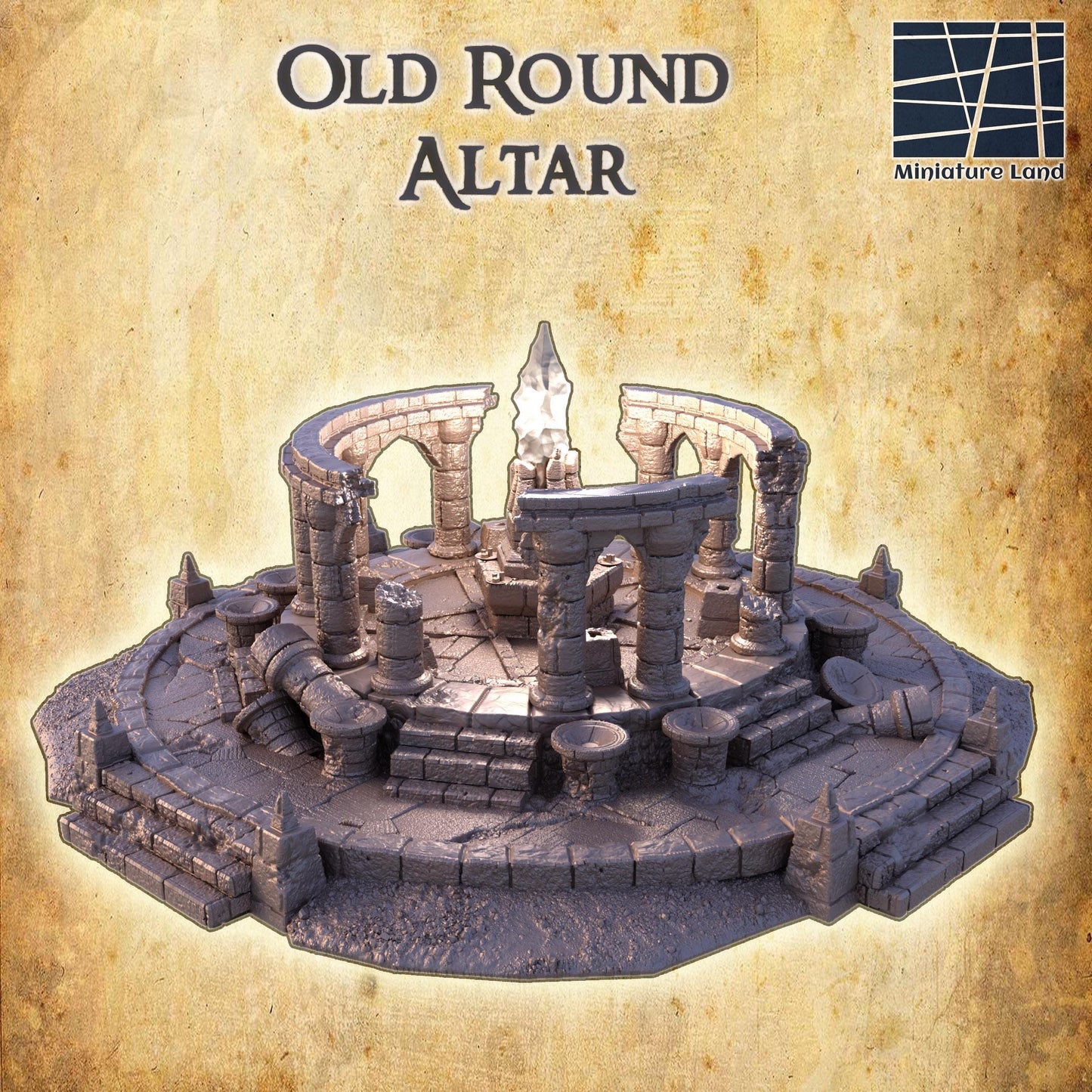 Old Round Altar - Tabletop Terrain - 28 MM, Tabletop 3D Printed Terrain by MiniatureLand, Perfect for Wargaming and RPGs
