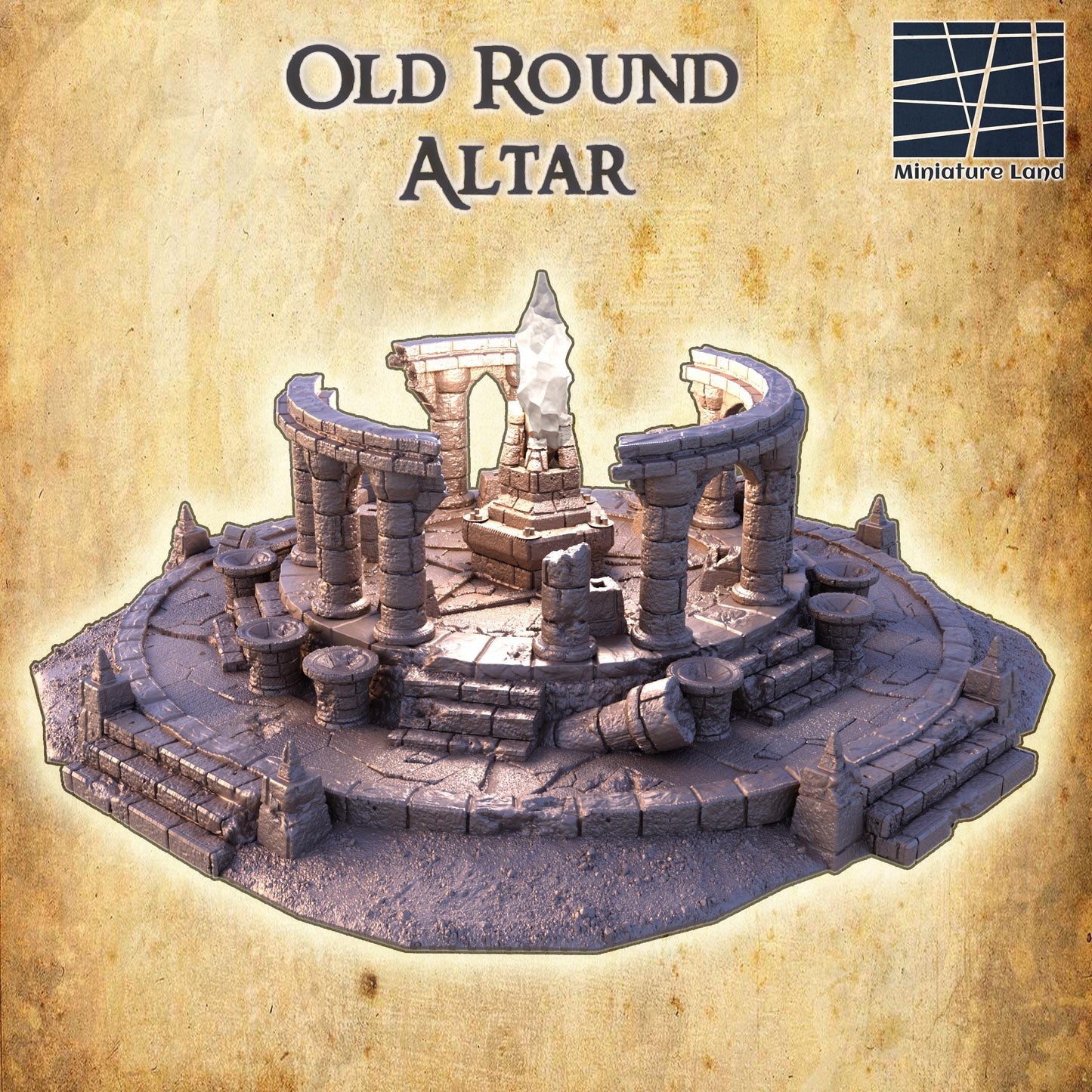 Old Round Altar - Tabletop Terrain - 28 MM, Tabletop 3D Printed Terrain by MiniatureLand, Perfect for Wargaming and RPGs