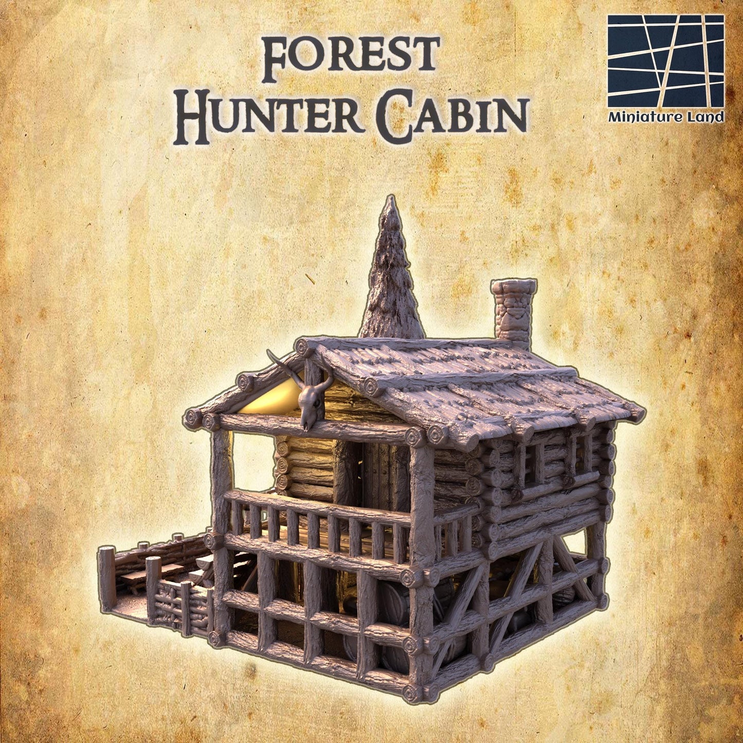 Forest Hunter Cabin - Tabletop Terrain - 28 MM, Tabletop 3D Printed Terrain by MiniatureLand, Perfect for Wargaming and RPGs
