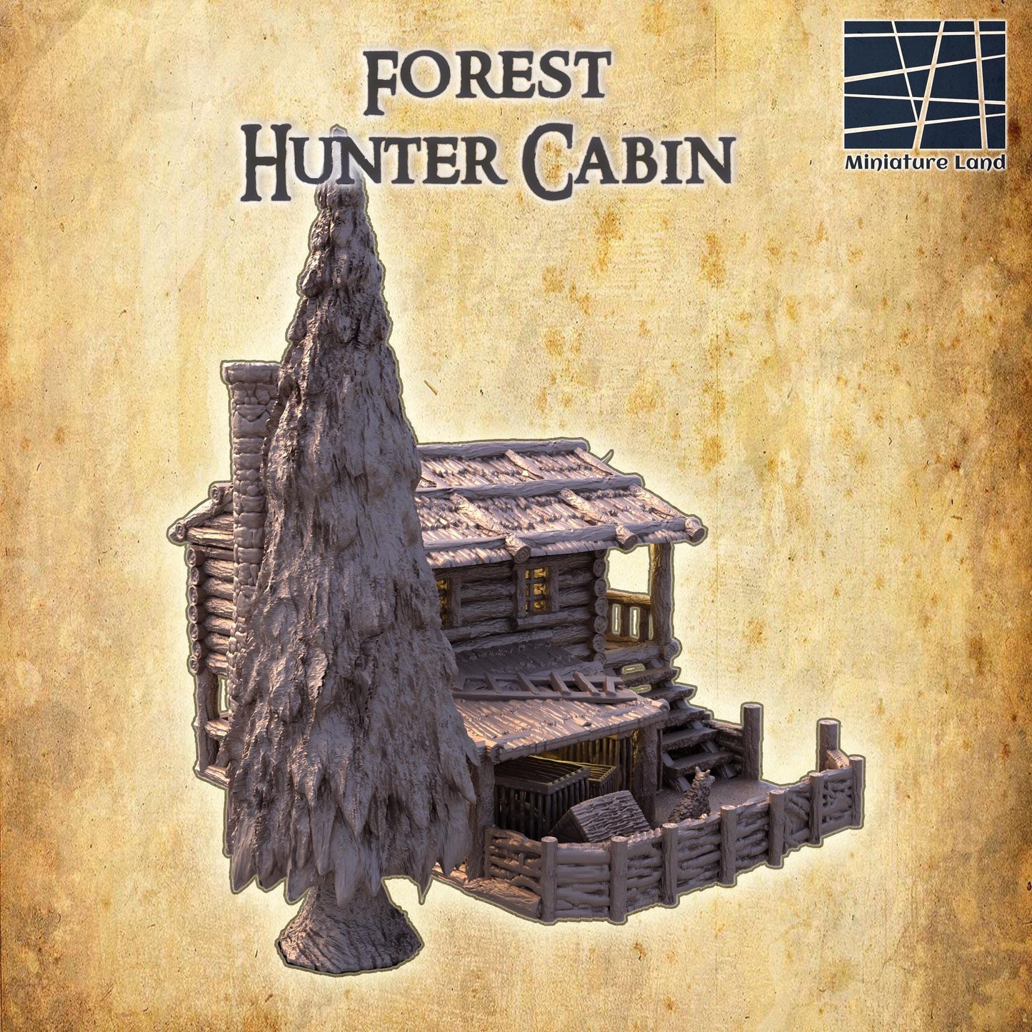 Forest Hunter Cabin - Tabletop Terrain - 28 MM, Tabletop 3D Printed Terrain by MiniatureLand, Perfect for Wargaming and RPGs