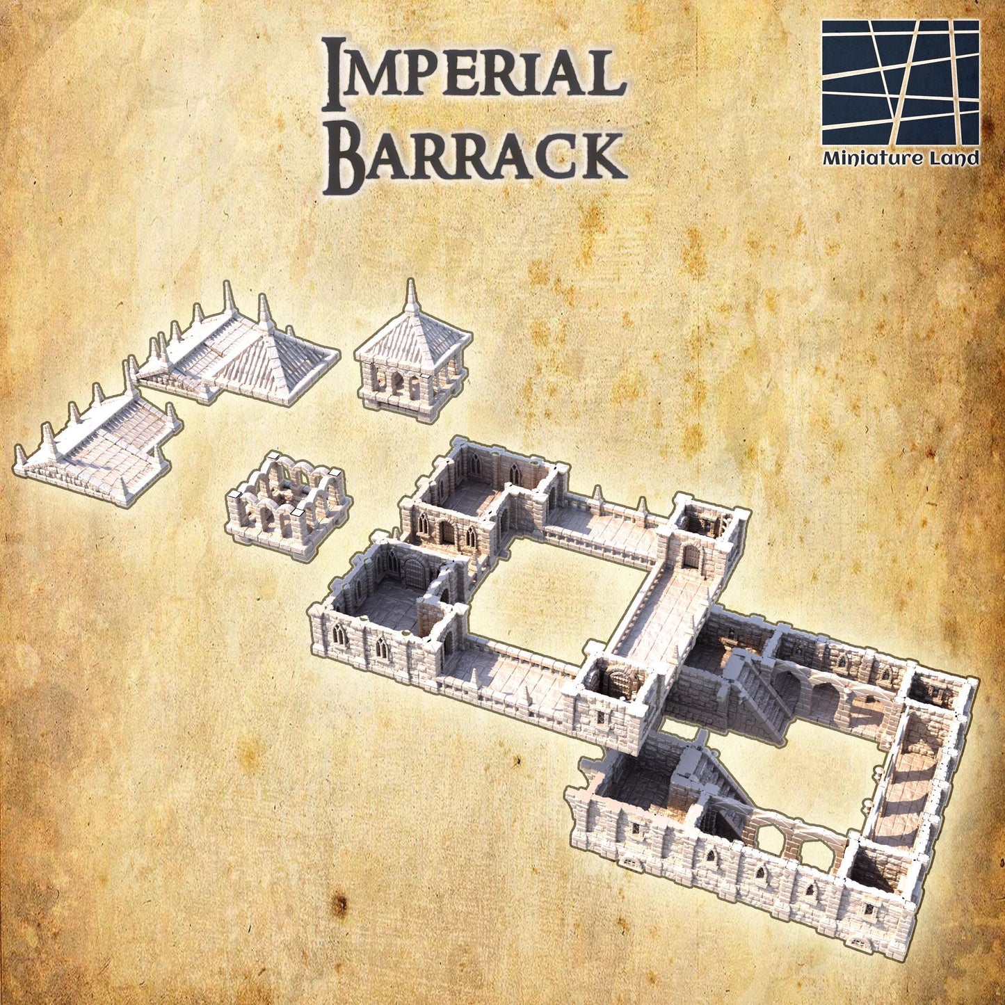 Imperial Barrack - Tabletop Terrain - 28 MM, Tabletop 3D Printed Terrain by MiniatureLand, Perfect for Wargaming and RPGs