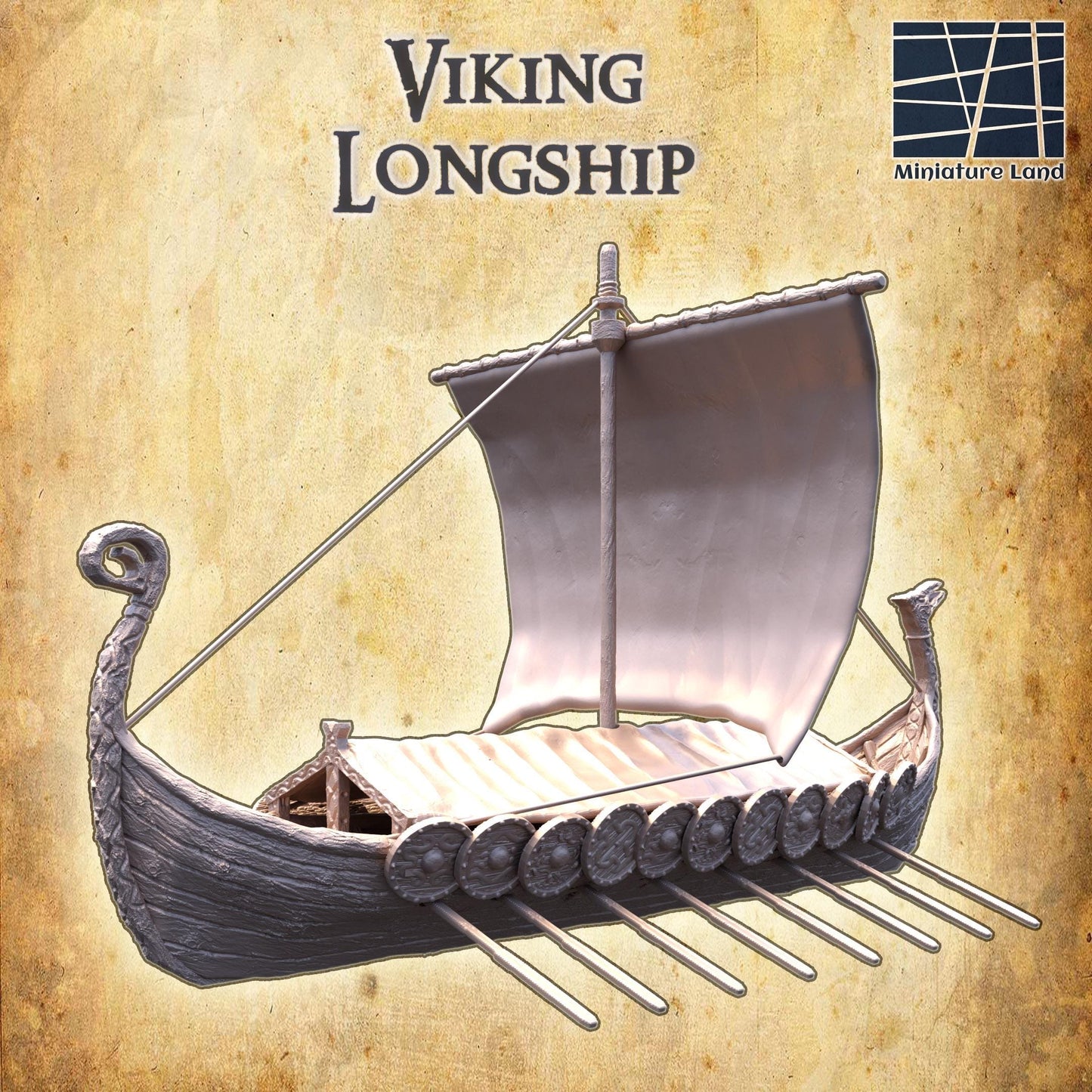 Viking Longship - Tabletop Terrain - 28 MM, Tabletop 3D Printed Terrain by MiniatureLand, Perfect for Wargaming and RPGs