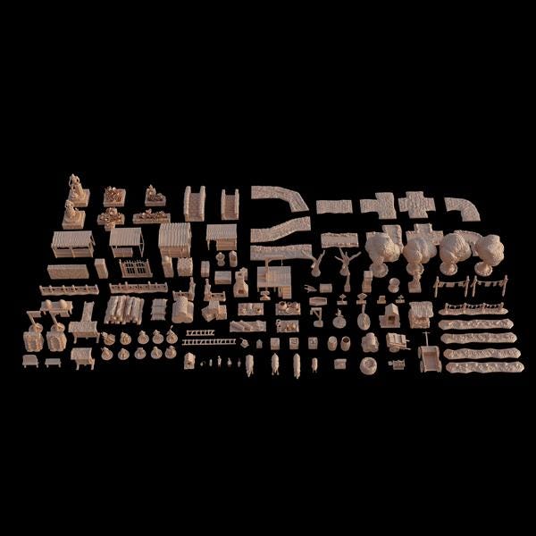 Town Environment Pack - Tabletop Terrain - 28 MM, Tabletop 3D Printed Terrain by MiniatureLand, Perfect for Wargaming and RPGs