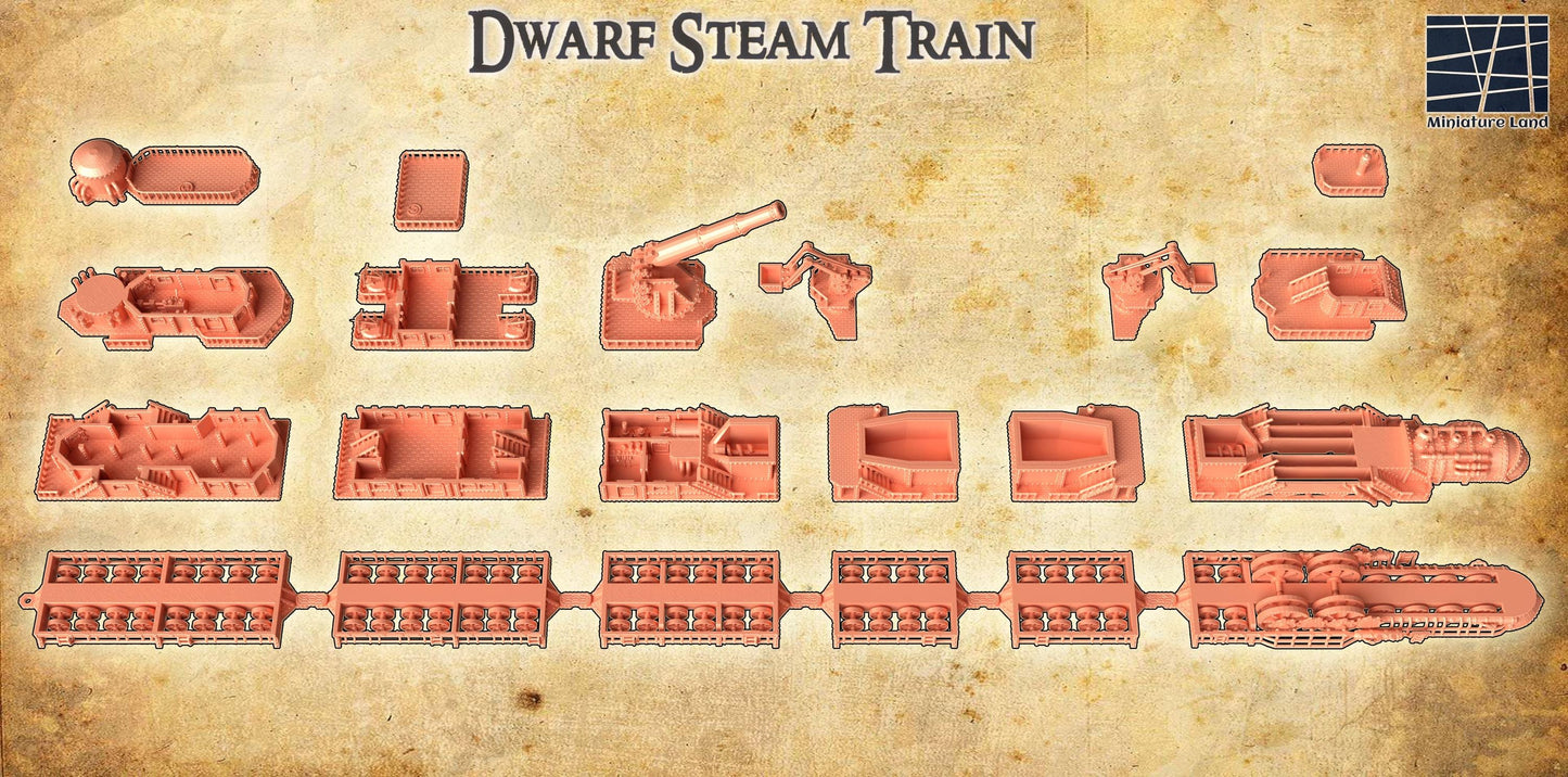 Dwarf Steam Train - Tabletop Terrain - 28 MM, Tabletop 3D Printed Terrain by MiniatureLand, Perfect for Wargaming and RPGs