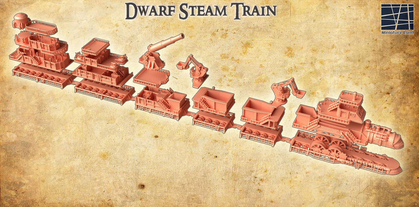 Dwarf Steam Train - Tabletop Terrain - 28 MM, Tabletop 3D Printed Terrain by MiniatureLand, Perfect for Wargaming and RPGs