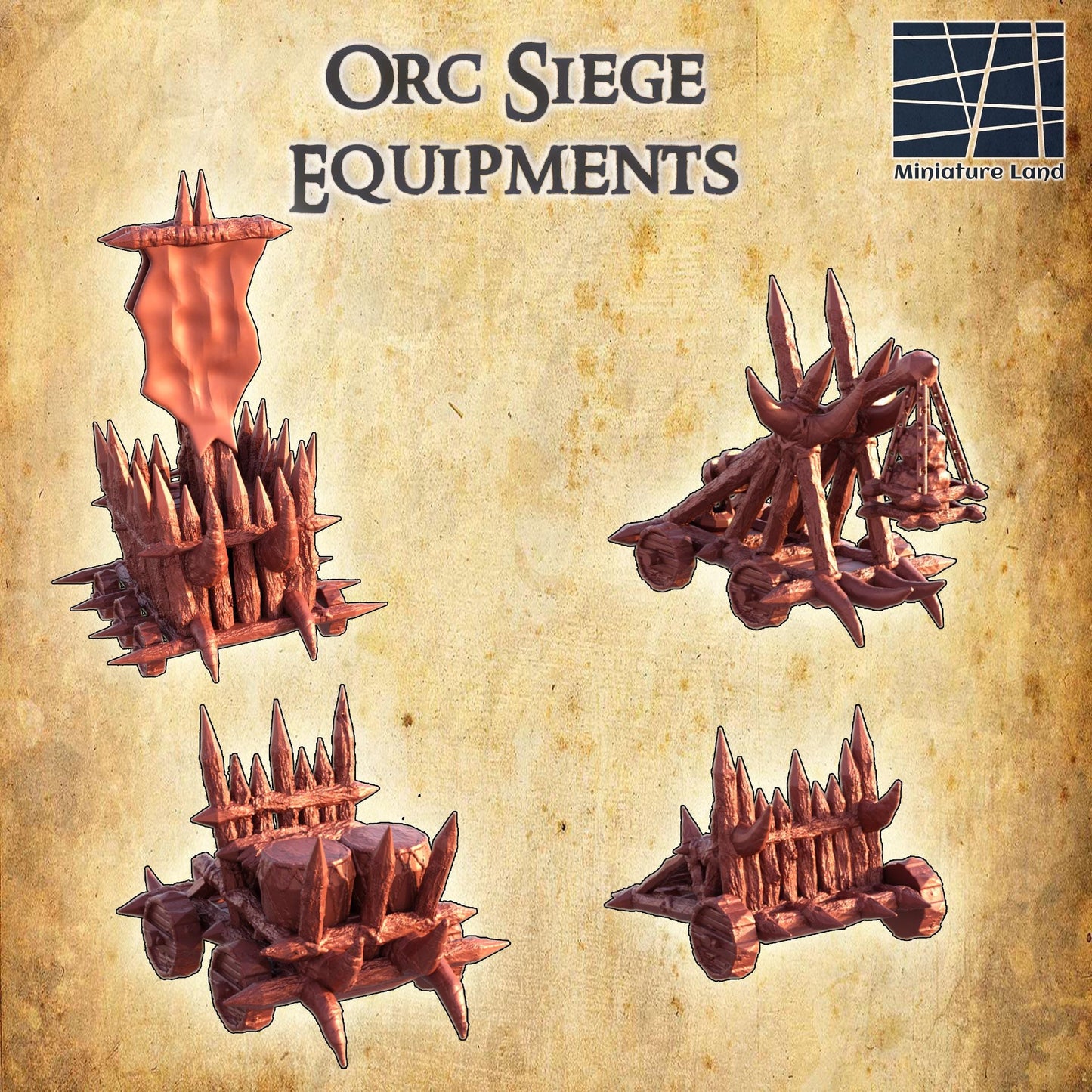 Orc Siege Weapons - Tabletop Terrain - 28 MM, Tabletop 3D Printed Terrain by MiniatureLand, Perfect for Wargaming and RPGs