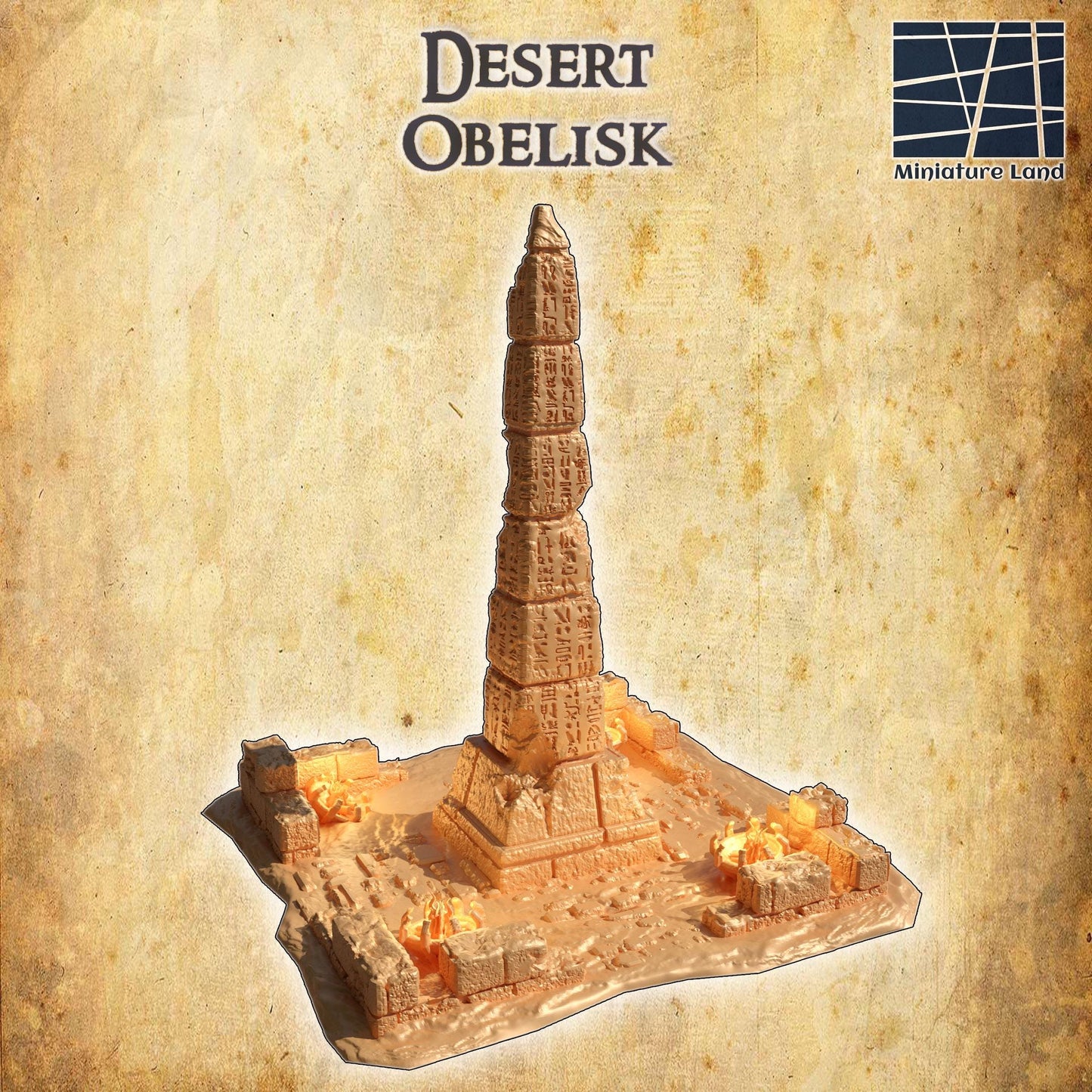 Desert Obelisk - Tabletop Terrain - 28 MM 3D Printed Terrain by MiniatureLand, Perfect for Wargaming and RPGs