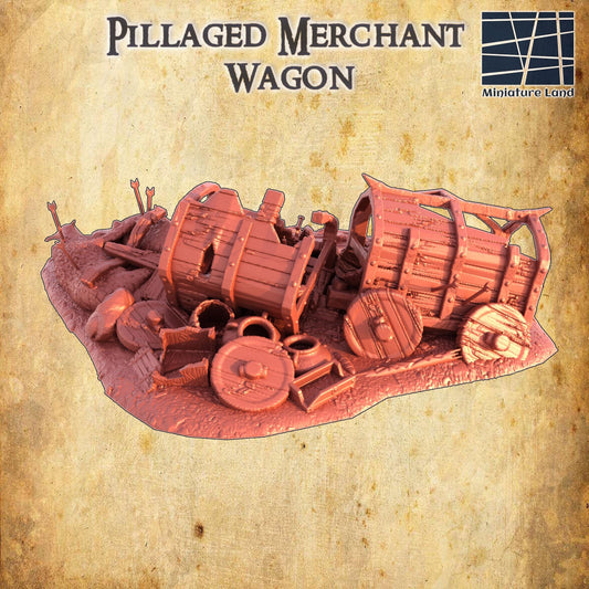 Pillaged Merchant Wagon - Tabletop Terrain - 28 MM, Tabletop 3D Printed Terrain by MiniatureLand, Perfect for Wargaming and RPGs