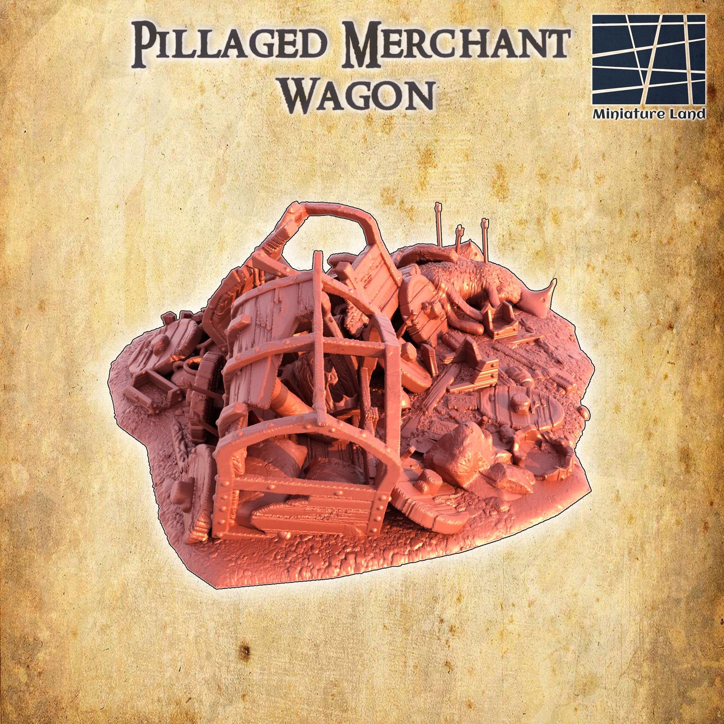 Pillaged Merchant Wagon - Tabletop Terrain - 28 MM, Tabletop 3D Printed Terrain by MiniatureLand, Perfect for Wargaming and RPGs