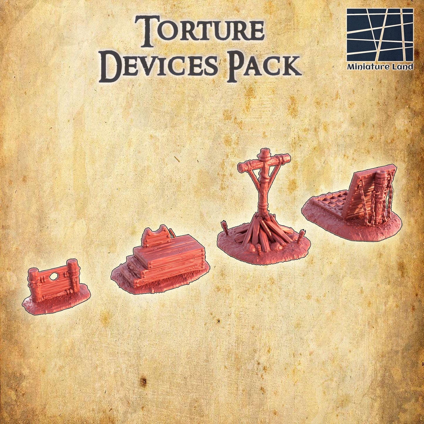 Torture Devices Pack - Tabletop Terrain - 28 MM, Tabletop 3D Printed Terrain by MiniatureLand, Perfect for Wargaming and RPGs