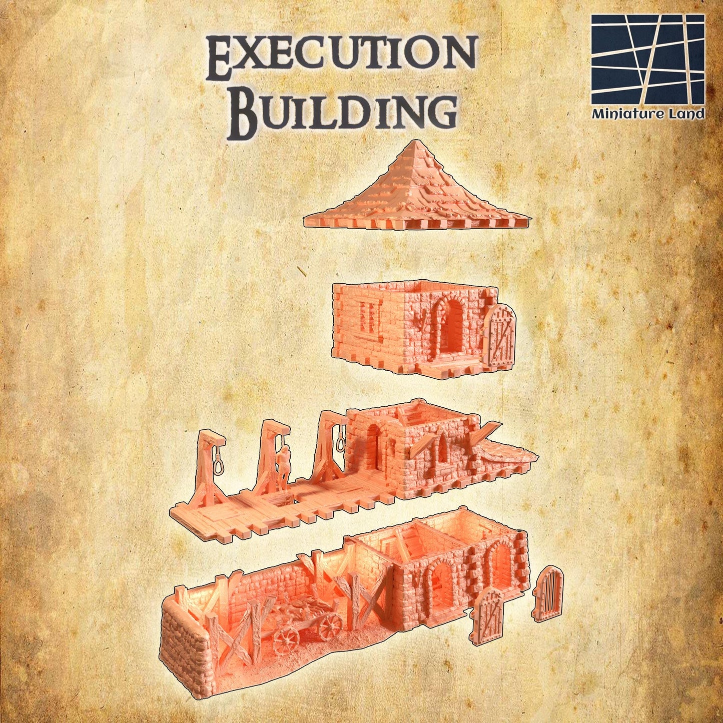 Execution Building - Tabletop Terrain - 28 MM, Tabletop 3D Printed Terrain by MiniatureLand, Perfect for Wargaming and RPGs