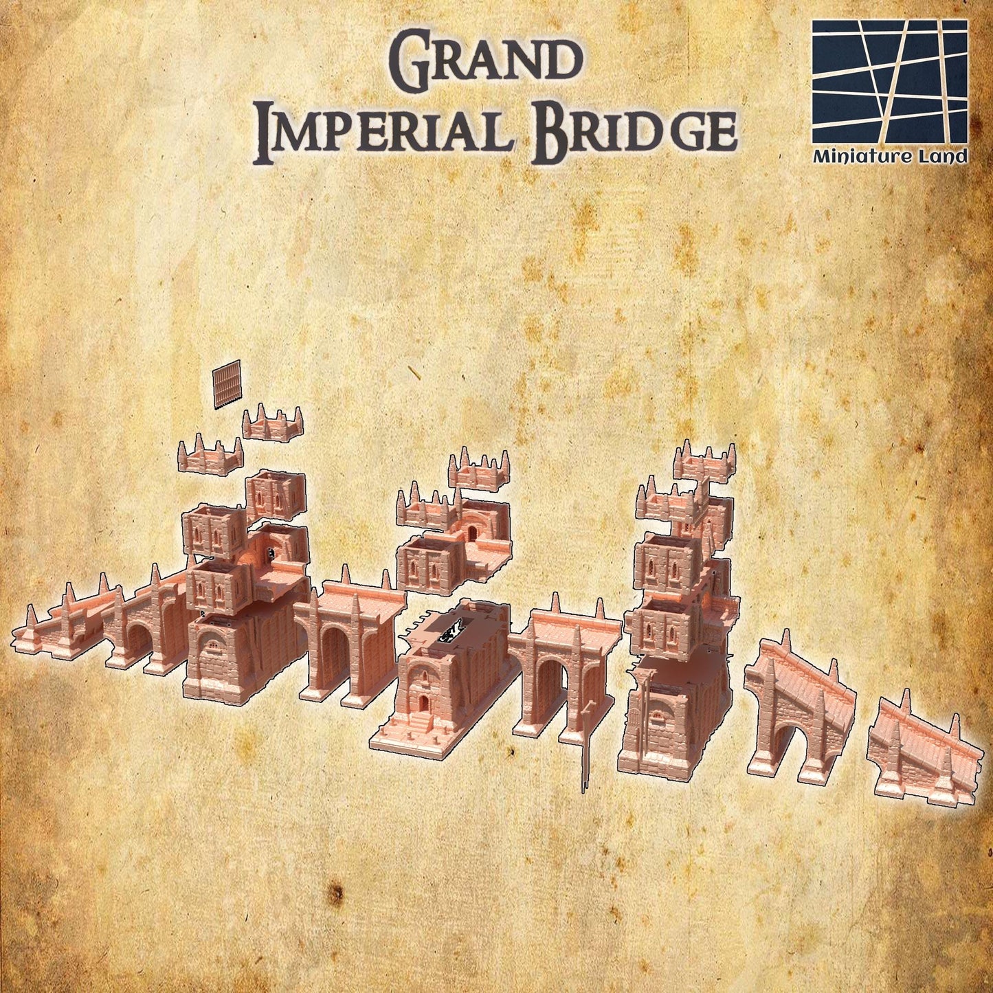 Grand Imperial Bridge - Tabletop Terrain - 28 MM, Tabletop 3D Printed Terrain by MiniatureLand, Perfect for Wargaming and RPGs