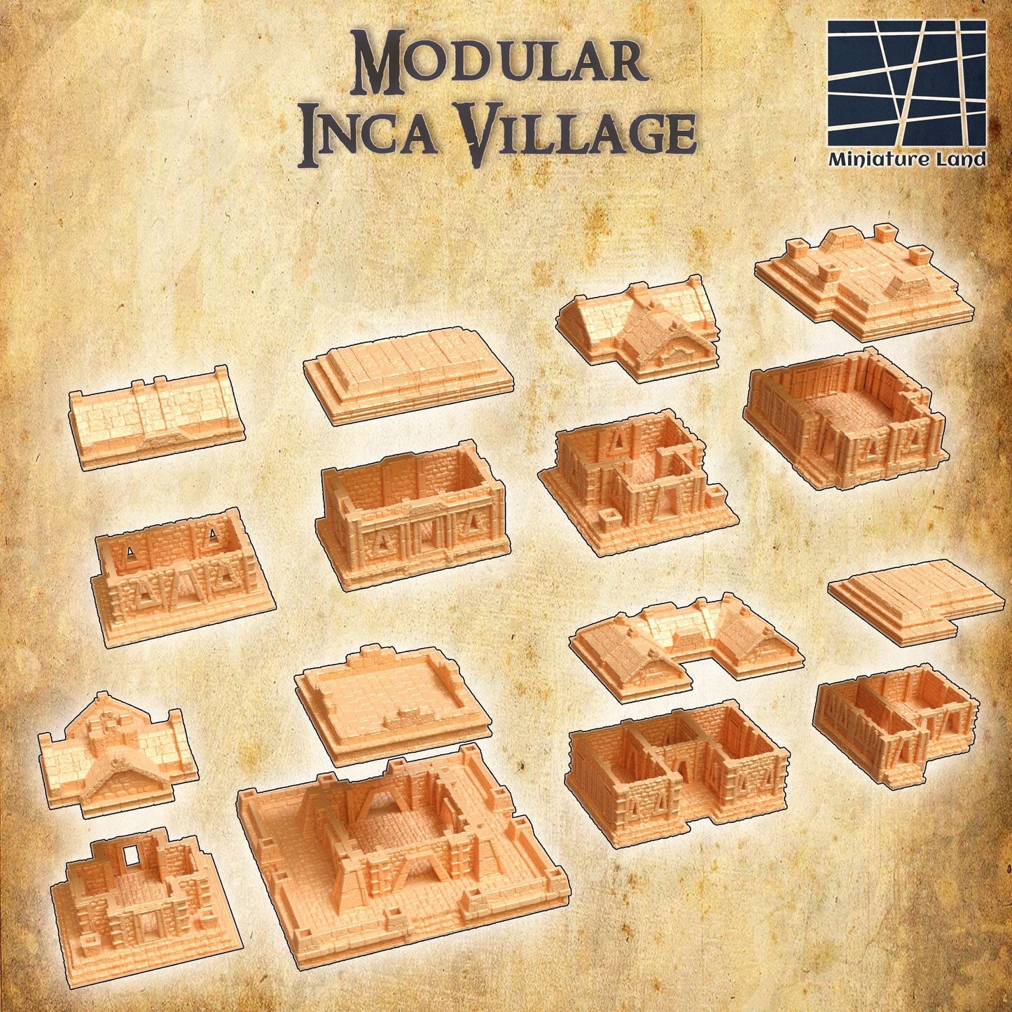 Modular Inca Village - Tabletop Terrain - 28 MM, Tabletop 3D Printed Terrain by MiniatureLand, Perfect for Wargaming and RPGs