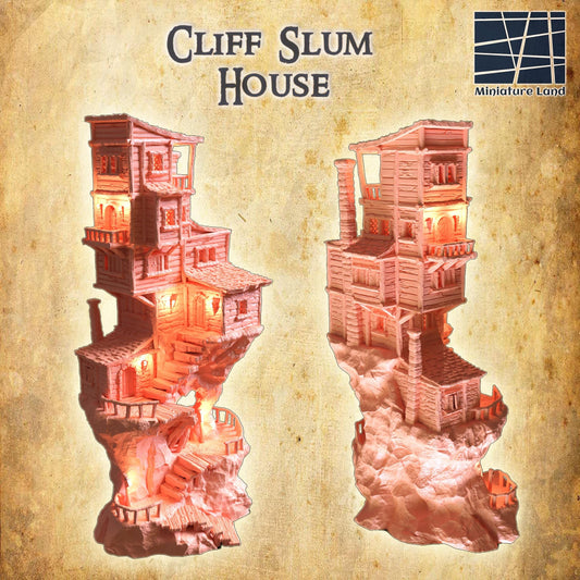 Cliff Slum House - Tabletop Terrain - 28 MM, Tabletop 3D Printed Terrain by MiniatureLand, Perfect for Wargaming and RPGs