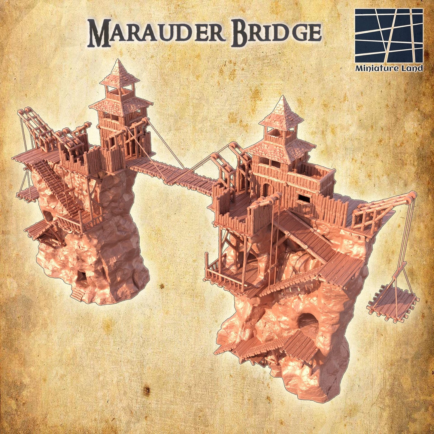 Marauder Bridge - Tabletop Terrain - 28 MM, Tabletop 3D Printed Terrain by MiniatureLand, Perfect for Wargaming and RPGs