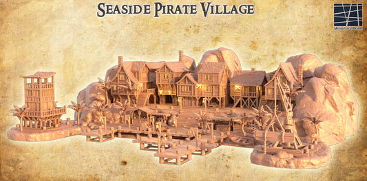 Seaside Pirate Village - Tabletop Terrain - 28 MM, Tabletop 3D Printed Terrain by MiniatureLand, Perfect for Wargaming and RPGs