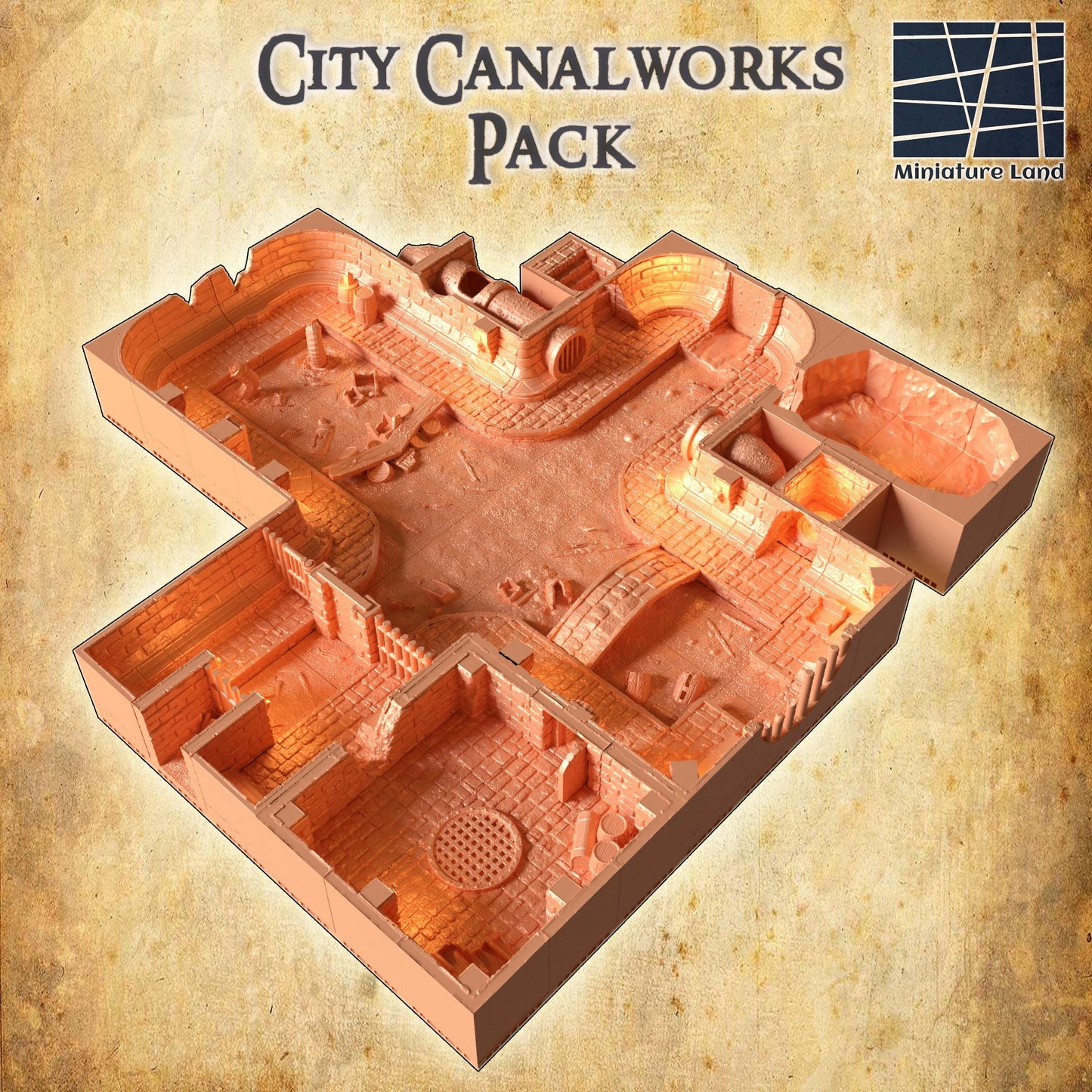 City CanalWorks Pack - Tabletop Terrain - 28 MM Tabletop 3D Printed Terrain by MiniatureLand, Perfect for Wargaming and RPGs