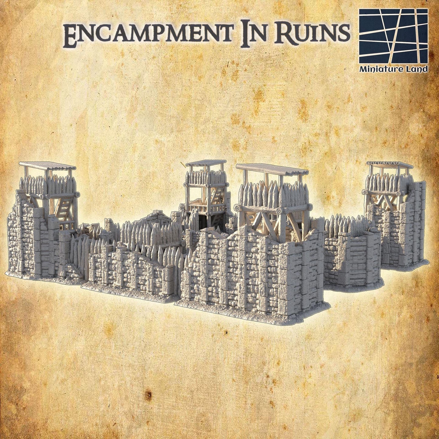 Encampment in Ruins - Tabletop Terrain - 28 MM, Tabletop 3D Printed Terrain by MiniatureLand, Perfect for Wargaming and RPGs