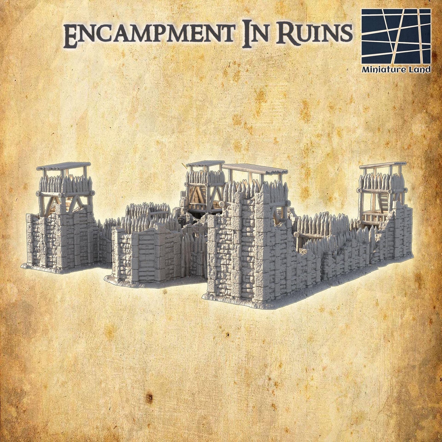 Encampment in Ruins - Tabletop Terrain - 28 MM, Tabletop 3D Printed Terrain by MiniatureLand, Perfect for Wargaming and RPGs