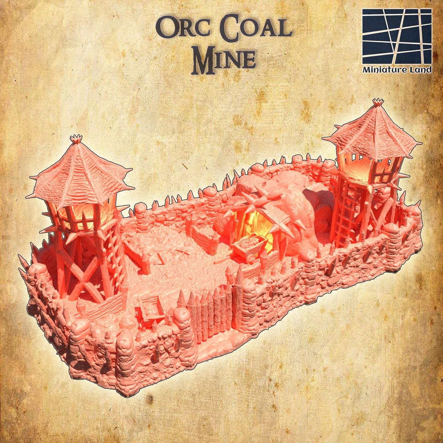 Orc Coal Mine - Tabletop Terrain - 28 MM, Tabletop 3D Printed Terrain by MiniatureLand, Perfect for Wargaming and RPGs