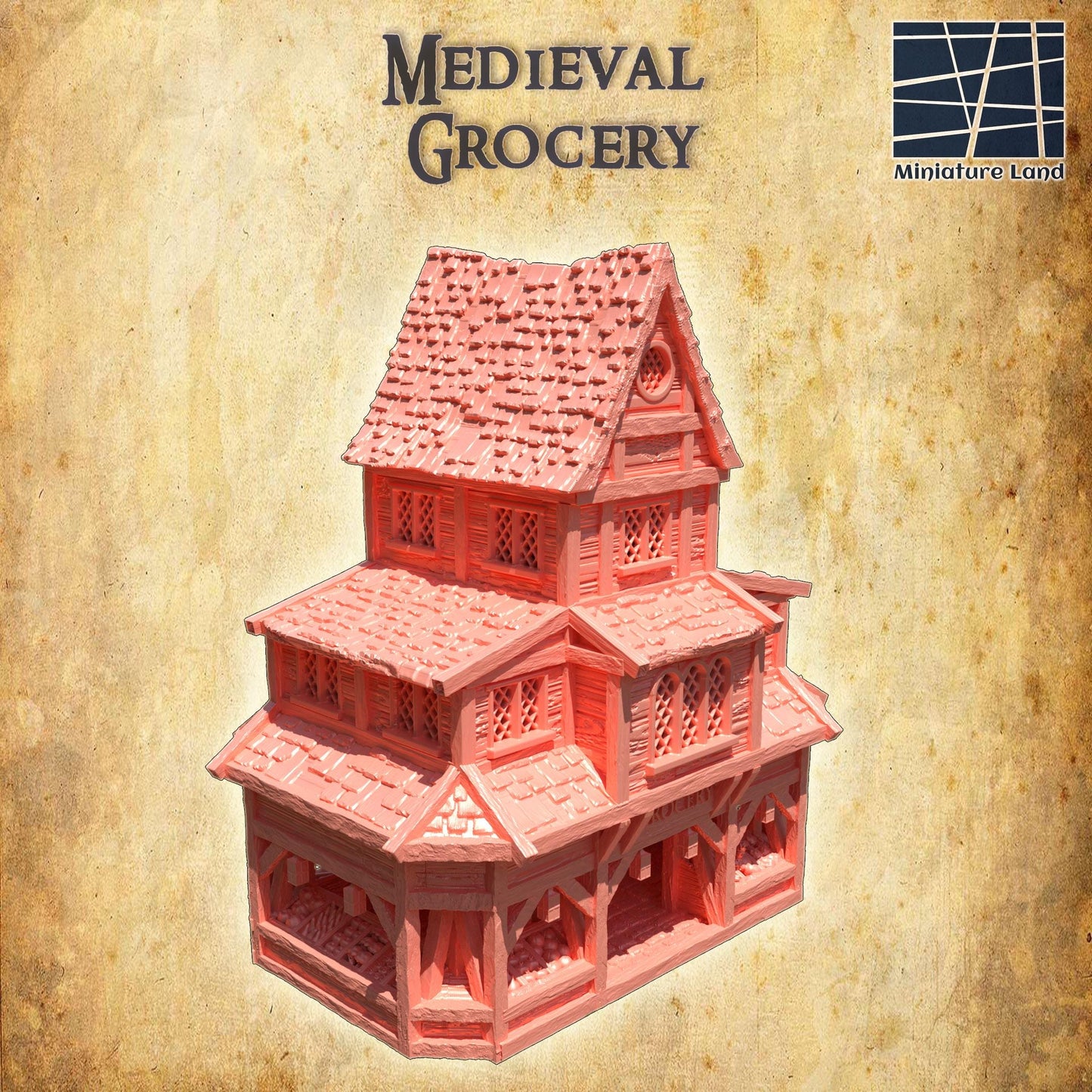 Medieval Grocery - Tabletop Terrain - 28 MM Tabletop 3D Printed Terrain by MiniatureLand, Perfect for Wargaming and RPGs