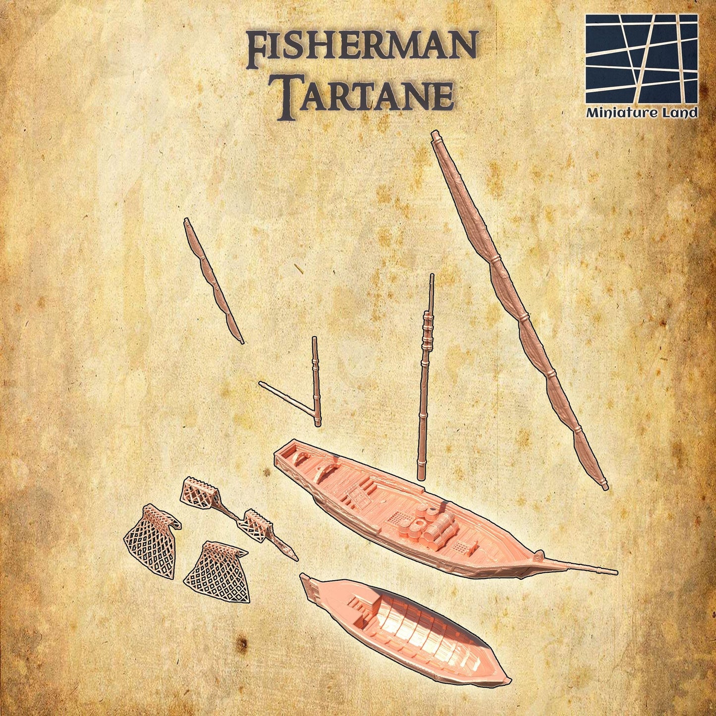 Fisherman Tartane - Tabletop Terrain - 28 MM, Tabletop 3D Printed Terrain by MiniatureLand, Perfect for Wargaming and RPGs
