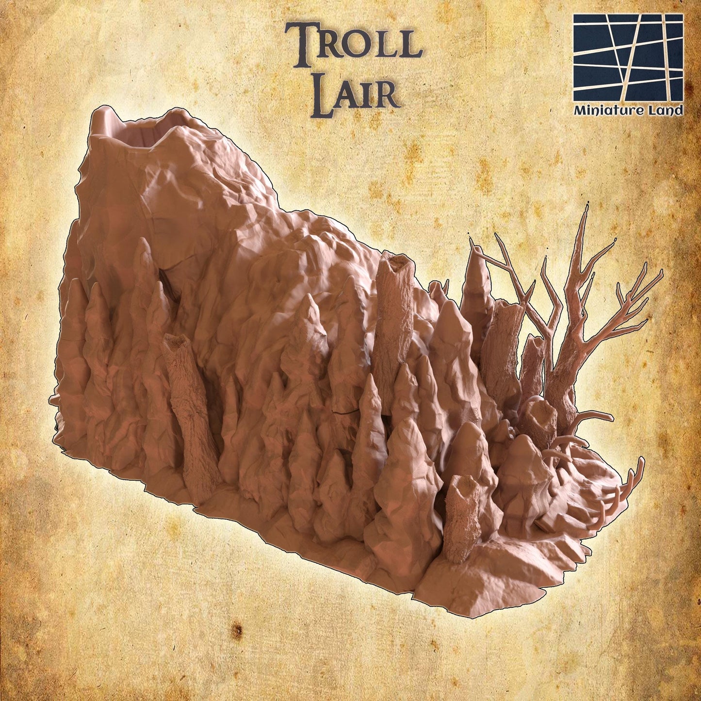 Troll Lair - Tabletop Terrain - 28 MM, Tabletop 3D Printed Terrain by MiniatureLand, Perfect for Wargaming and RPGs