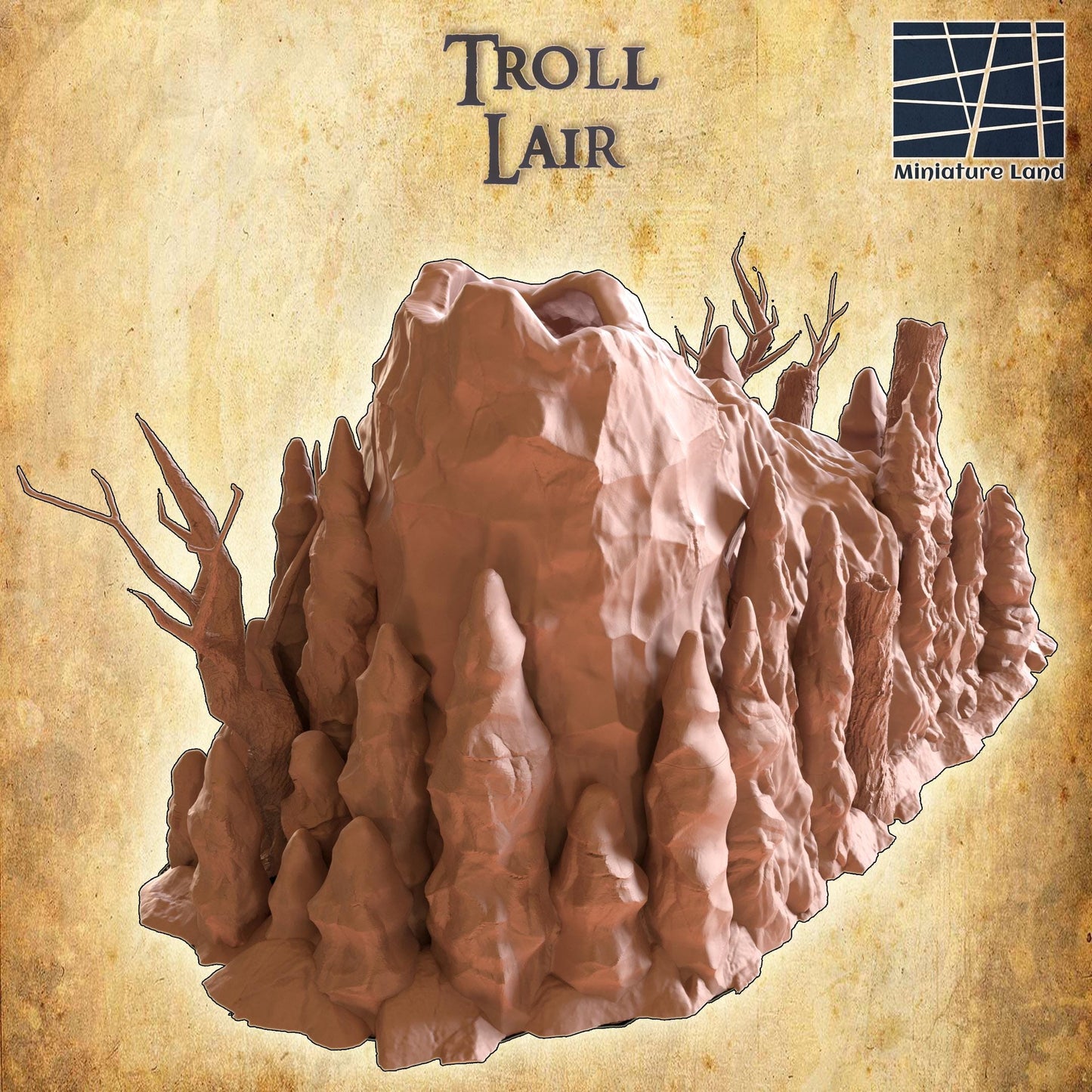Troll Lair - Tabletop Terrain - 28 MM, Tabletop 3D Printed Terrain by MiniatureLand, Perfect for Wargaming and RPGs
