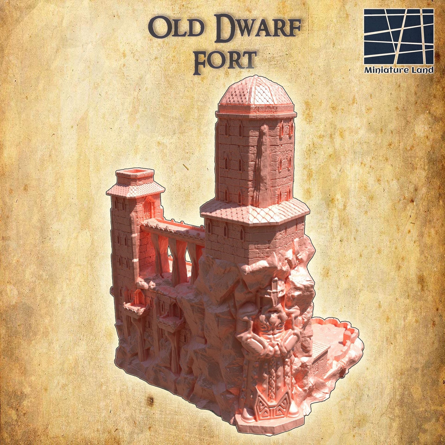 Old Dwarf Fort - Tabletop Terrain - 28 MM, Tabletop 3D Printed Terrain by MiniatureLand, Perfect for Wargaming and RPGs