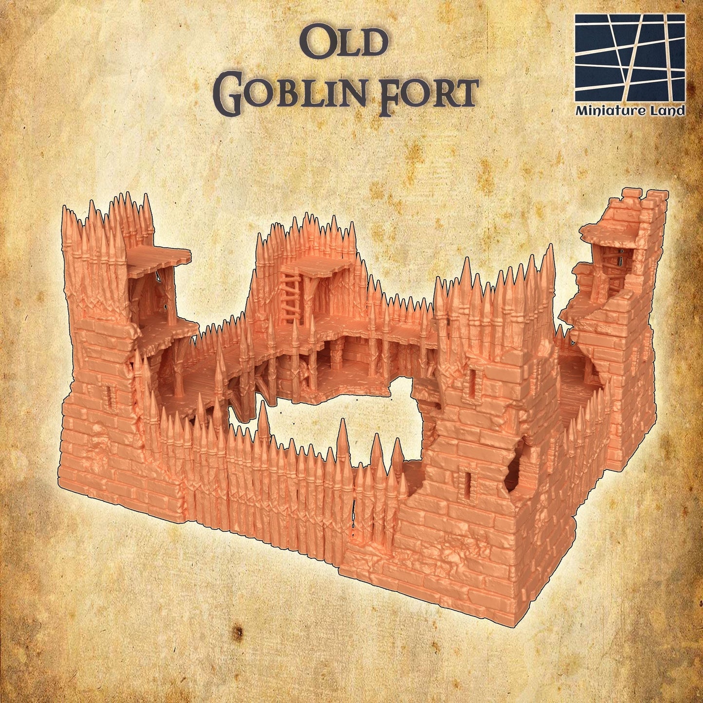 Modular Goblin Fort- Tabletop Terrain - 28 MM, Tabletop 3D Printed Terrain by MiniatureLand, Perfect for Wargaming and RPGs