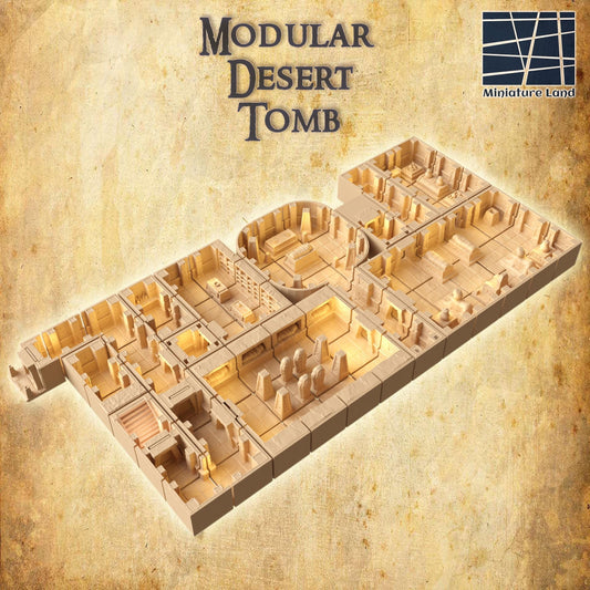 Modular Desert Tomb - Tabletop Terrain - 28 MM 3D Printed Terrain by MiniatureLand, Perfect for Wargaming and RPGs