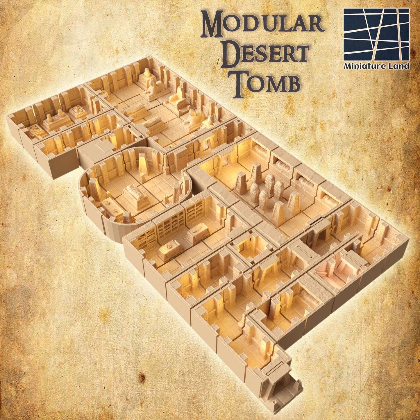 Modular Desert Tomb - Tabletop Terrain - 28 MM 3D Printed Terrain by MiniatureLand, Perfect for Wargaming and RPGs