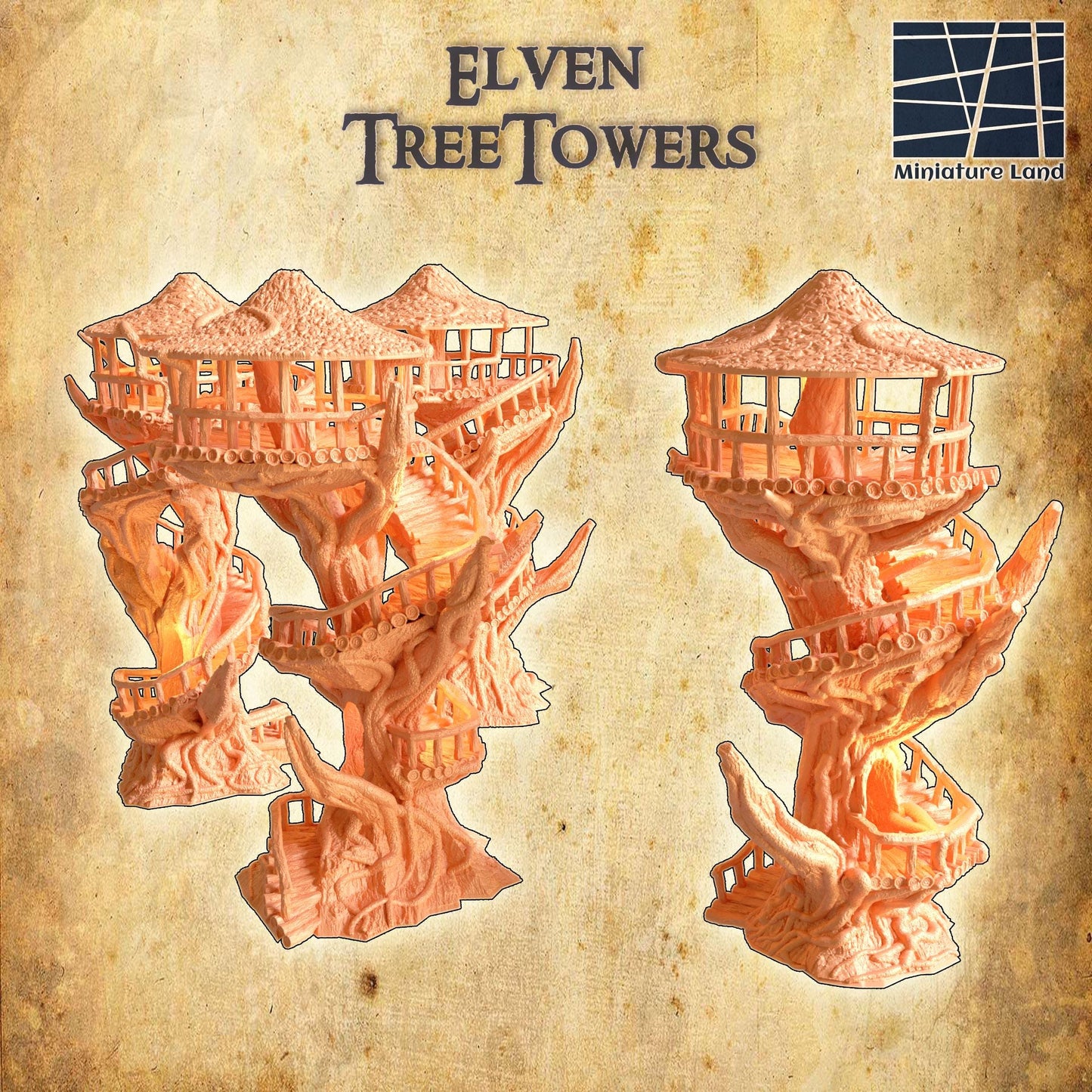 Elven TreeTowers - Tabletop Terrain - 28 MM, Tabletop 3D Printed Terrain by MiniatureLand, Perfect for Wargaming and RPGs