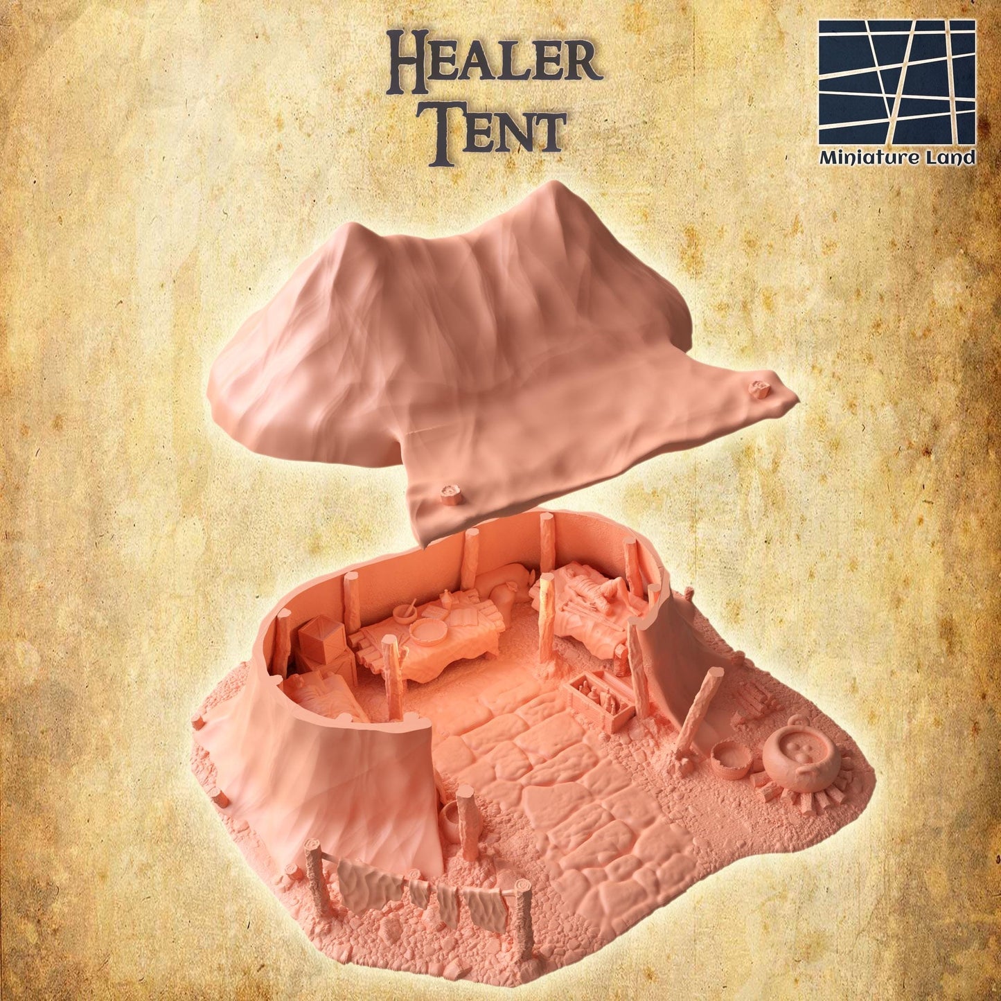 Healer Tent - Tabletop Terrain - 28 MM, Tabletop 3D Printed Terrain by MiniatureLand, Perfect for Wargaming and RPGs