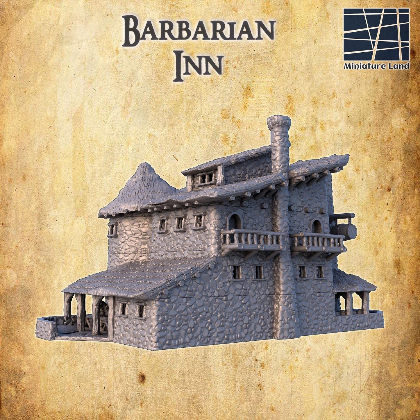 Barbarian Inn - Tabletop Terrain - 28 MM, Tabletop 3D Printed Terrain by MiniatureLand, Perfect for Wargaming and RPGs