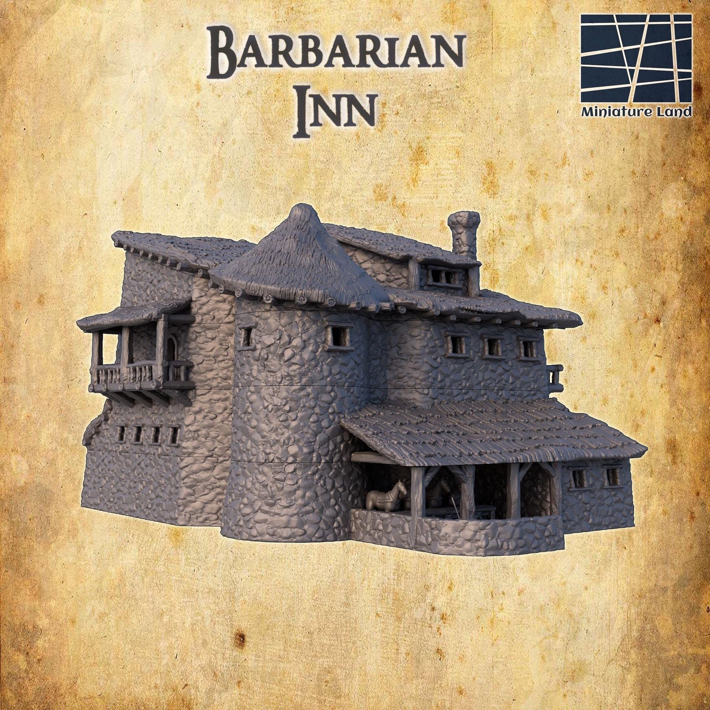 Barbarian Inn - Tabletop Terrain - 28 MM, Tabletop 3D Printed Terrain by MiniatureLand, Perfect for Wargaming and RPGs