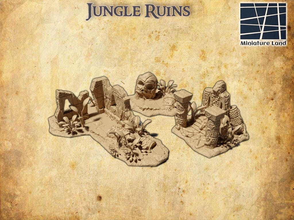 Jungle Ruin - Tabletop Terrain - 28 MM, Tabletop 3D Printed Terrain by MiniatureLand, Perfect for Wargaming and RPGs