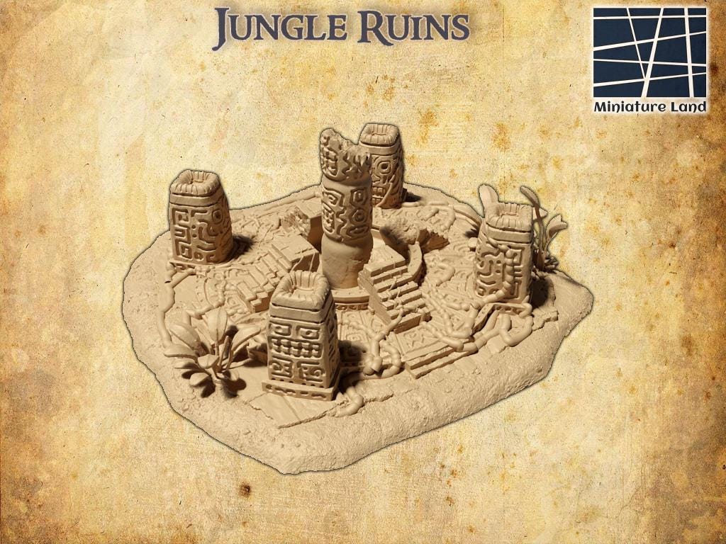 Jungle Ruin - Tabletop Terrain - 28 MM, Tabletop 3D Printed Terrain by MiniatureLand, Perfect for Wargaming and RPGs