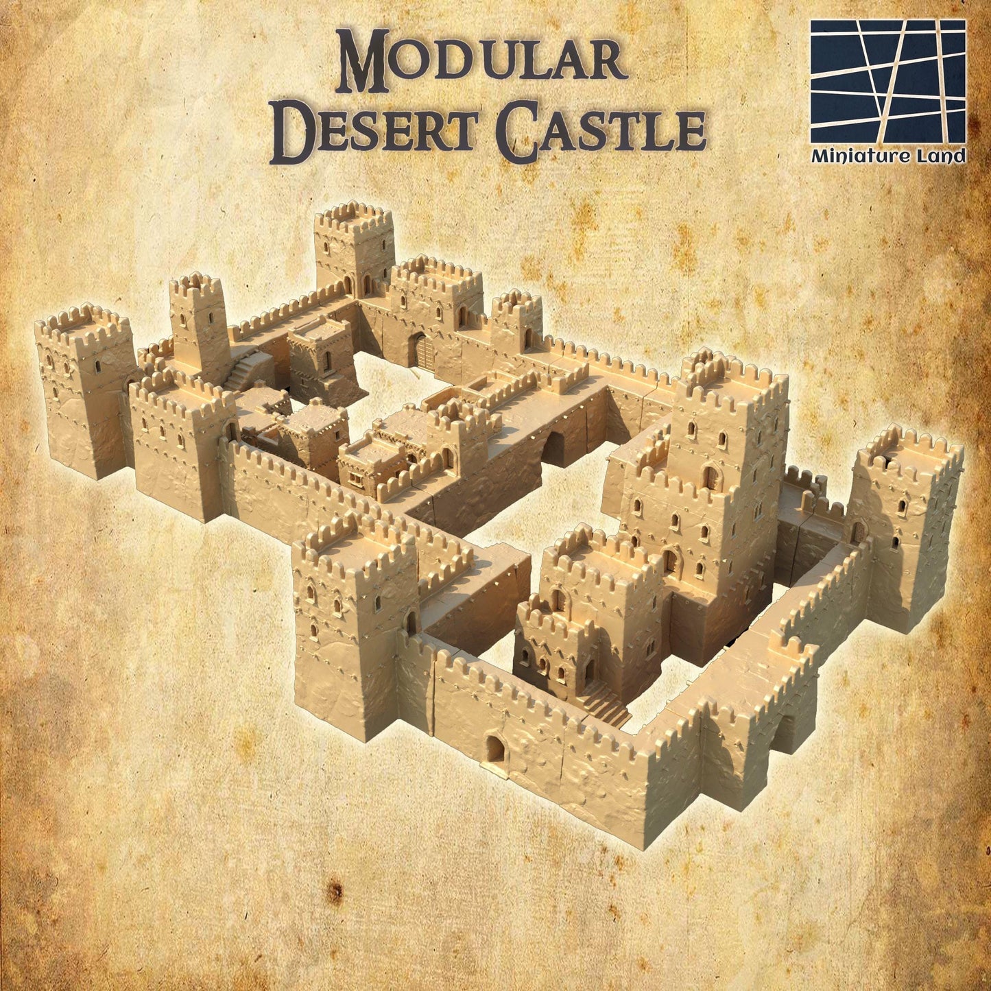 Modular Desert Castle - Tabletop Terrain - 28 MM, Tabletop 3D Printed Terrain by MiniatureLand, Perfect for Wargaming and RPGs